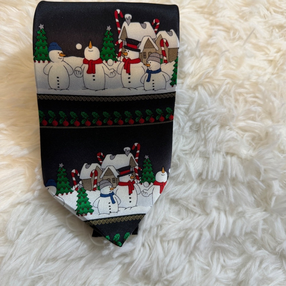 Kohl's Snowman Black Necktie Mens OS Black Christmas Holiday‎ Snowmen NEW
